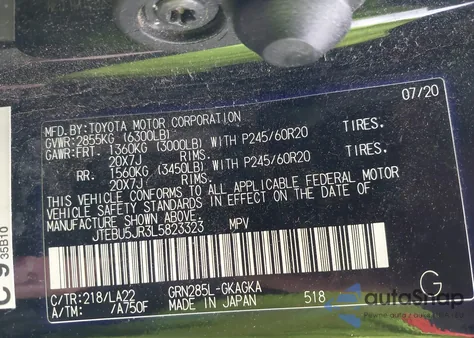 2020 Toyota 4Runner Limited из США, поврежденный, VIN JTEBU5JR3L5823323